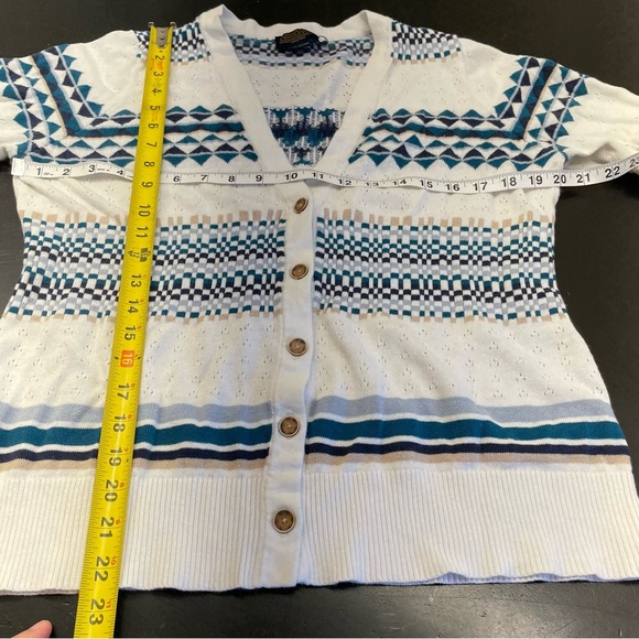 Pendleton Cardigan Sweater Womens PL Blue White Western Aztec Linen Spring Comy - Picture 8 of 12